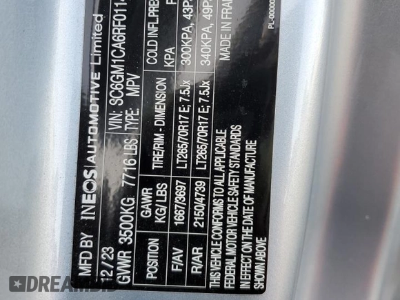 2024 Ineos Grenadier z VIN SC6GM1CA6RF011481, wystawiony jako Copart lot #87733015 z przebiegiem Nie podano mil oraz Szkody całkowita. Historia ofert i sprzedaży dostępna na DreamBid. Obrazek 15.