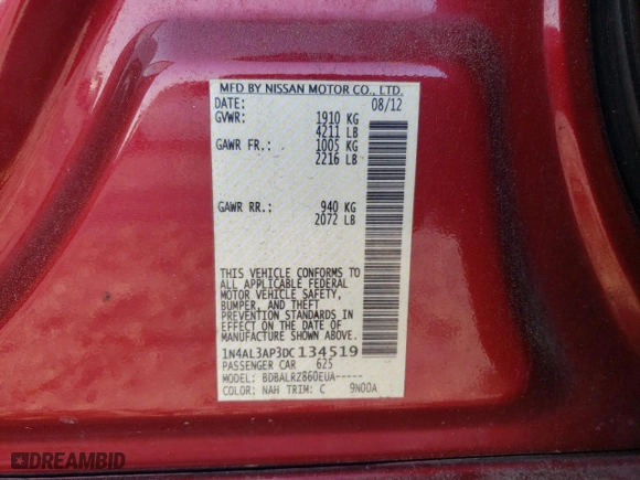 2013 Nissan Altima 2.5 SL with VIN 1N4AL3AP3DC134519, listed as a Copart auction lot 48964115 with 237,904 mi miles and Salvage Title. Bid and sale history available at carsss.com. Image 12.