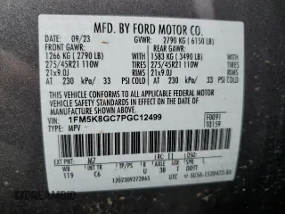 2023 Ford Explorer ST with VIN 1FM5K8GC7PGC12499, listed as a Copart auction lot 51211915 with 9,485 mi miles and Salvage Title. Bid and sale history available at carsss.com. Image 13.