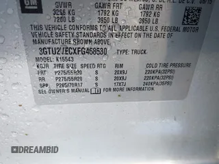 2015 GMC Sierra 1500 SLT with VIN 3GTU2VECXFG468530, listed as a IAAI auction lot 41715862 with 164,322 mi miles and . Bid and sale history available at DreamBid. Image 9.