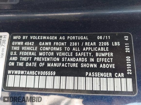 2012 Volkswagen Eos Komfort with VIN WVWBW7AH5CV005559, listed as a IAAI auction lot 42206644 with 160,843 mi miles and . Bid and sale history available at DreamBid. Image 9.