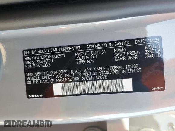 2024 Volvo XC90 Plus Bright Theme with VIN YV4L12PEXR1236571, listed as a Copart auction lot 74914254 with 4,165 mi miles and Salvage Title. Bid and sale history available at DreamBid. Image 13.