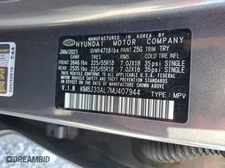 2021 Hyundai Tucson Limited with VIN KM8J33AL7MU407944, listed as a Copart auction lot 44103475 with 36,727 mi miles and Salvage Title. Bid and sale history available at carsss.com. Image 16.