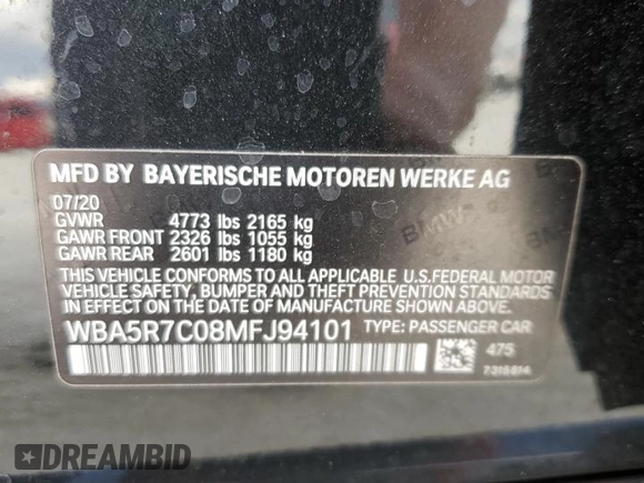 2021 BMW 3 Series 330i xDrive with VIN WBA5R7C08MFJ94101, listed as a Copart auction lot 86703334 with 51,533 mi miles and Salvage Title. Bid and sale history available at carsss.com. Image 12.