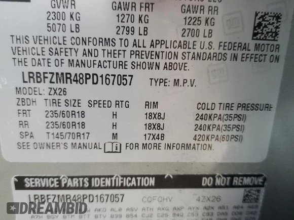 2023 Buick Envision Preferred with VIN LRBFZMR48PD167057, listed as a Copart auction lot 68310254 with 5,177 mi miles and Salvage Title. Bid and sale history available at DreamBid. Image 13.