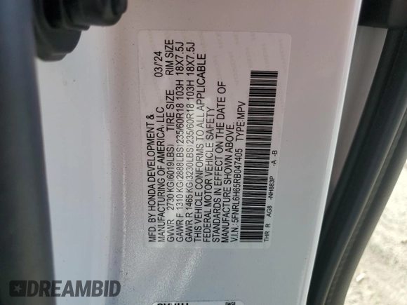 2024 Honda Odyssey EX-L z VIN 5FNRL6H65RB047405, wystawiony jako Copart lot #57880245 z przebiegiem Nie podano mil oraz Czysty tytuł • Clean title. Historia ofert i sprzedaży dostępna na DreamBid. Obrazek 13.