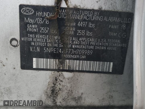 2018 Hyundai Sonata SE z VIN 5NPE24AF7JH709989, wystawiony jako Copart lot #57384625 z przebiegiem 91 236 mil mil oraz Szkoda całkowita • Salvage title. Historia ofert i sprzedaży dostępna na DreamBid. Obrazek 12.