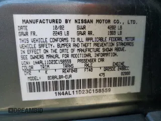 2003 Nissan Altima S z VIN 1N4AL11D23C158559, wystawiony jako Copart lot #55512675 z przebiegiem 85 515 mil mil oraz Szkoda całkowita • Salvage title. Historia ofert i sprzedaży dostępna na DreamBid. Obrazek 12.