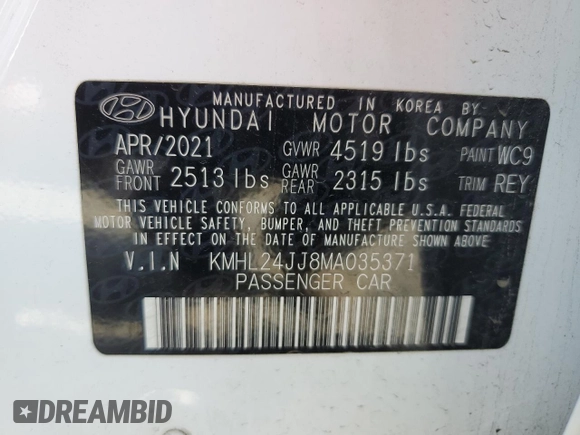 2021 Hyundai Sonata Hybrid Blue with VIN KMHL24JJ8MA035371, listed as a Copart auction lot 67689393 with 61,447 mi miles. Bid and sale history available at carsss.com. Image 12.