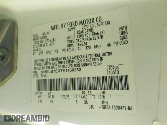 2014 Ford Transit Connect XL with VIN NM0LS7EX7E1160252, listed as a IAAI auction lot 41723489 with 139,998 mi miles and . Bid and sale history available at DreamBid. Image 9.