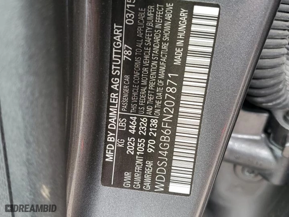 2015 Mercedes-Benz CLA-Class CLA 250 with VIN WDDSJ4GB6FN207871, listed as a Copart auction lot 49408445 with 0 mi miles and Salvage Title. Bid and sale history available at carsss.com. Image 13.