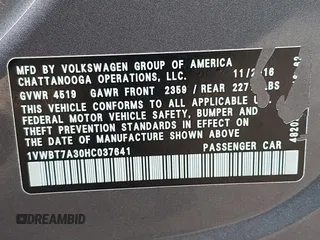 2017 Volkswagen Passat SE with VIN 1VWBT7A30HC037641, listed as a IAAI auction lot 42561616 with 119,614 mi miles and . Bid and sale history available at DreamBid. Image 9.