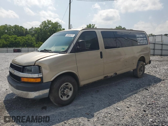 2007 Chevrolet Express Passenger with VIN 1GAHG39U671156658, listed as a Copart auction lot 59565575 with 158,012 mi miles and Salvage title. Bid and sale history available at DreamBid. Image 1.