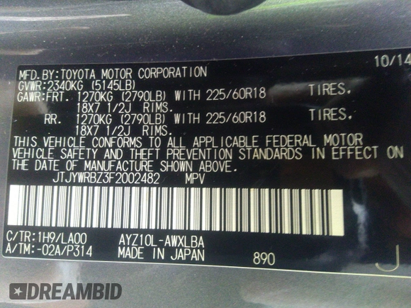 2015 Lexus NX 300h with VIN JTJYWRBZ3F2002482, listed as a IAAI auction lot 41542041 with 251,000 mi miles and . Bid and sale history available at DreamBid. Image 9.