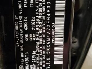 2015 Kia Optima LX with VIN 5XXGM4A7XFG483056, listed as a Copart auction lot 51503795 with 92,355 mi miles and Salvage Title. Bid and sale history available at carsss.com. Image 14.