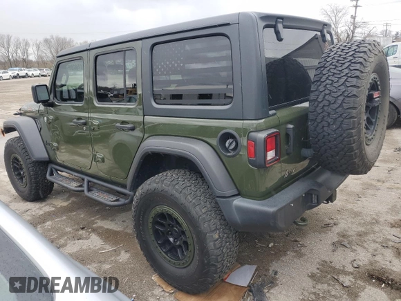 2021 Jeep Wrangler Unlimited Willys with VIN 1C4HJXDG2MW563201, listed as a Copart auction lot 50156305 with 33,372 mi miles and Salvage title. Bid and sale history available at DreamBid. Image 2.