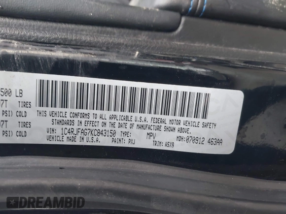 2019 Jeep Grand Cherokee Altitude with VIN 1C4RJFAG7KC843150, listed as a IAAI auction lot 41463925 with 85,332 mi miles and . Bid and sale history available at DreamBid. Image 9.