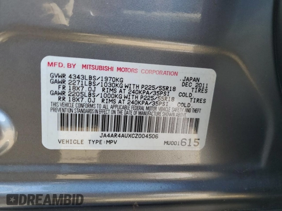 2012 Mitsubishi Outlander Sport SE with VIN JA4AR4AUXCZ004506, listed as a Copart auction lot 47519055 with 156,654 mi miles and Salvage Title. Bid and sale history available at carsss.com. Image 13.