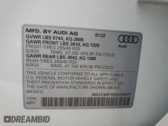 2022 Audi SQ5 Prestige with VIN WA1C4AFY0N2055977, listed as a Copart auction lot 86912774 with 13,290 mi miles and Salvage Title. Bid and sale history available at carsss.com. Image 13.