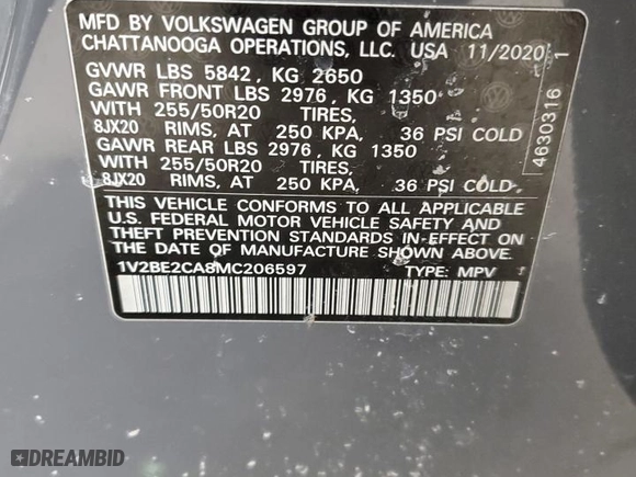2021 Volkswagen Atlas Cross Sport 3.6L V6 SEL with VIN 1V2BE2CA8MC206597, listed as a Copart auction lot 88786045 with 73,288 mi miles and Salvage Title. Bid and sale history available at carsss.com. Image 14.
