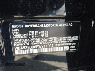 2023 BMW 5 Series 540i with VIN WBA53BJ06PWY11037, listed as a IAAI auction lot 41612304 with 37,274 mi miles and . Bid and sale history available at DreamBid. Image 9.