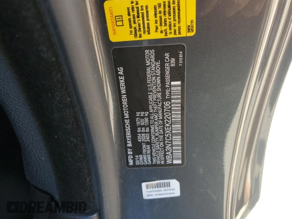 2014 BMW 4 Series 428i with VIN WBA3N7C5XEK220706, listed as a Copart auction lot 53860725 with 85,882 mi miles and Salvage title. Bid and sale history available at DreamBid. Image 12.