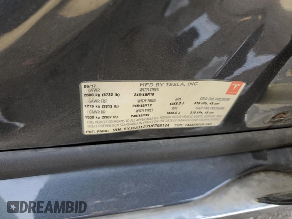 2017 Tesla Model S 100D z VIN 5YJSA1E27HF206144, wystawiony jako Copart lot #87453654 z przebiegiem Nie podano mil oraz Szkoda całkowita • Salvage title. Historia ofert i sprzedaży dostępna na DreamBid. Obrazek 13.
