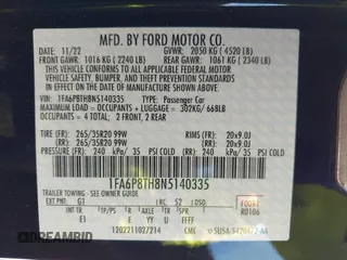 2022 Ford Mustang EcoBoost with VIN 1FA6P8TH8N5140335, listed as a IAAI auction lot 41777549 with 9,722 mi miles and . Bid and sale history available at DreamBid. Image 9.