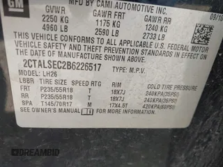 2011 GMC Terrain SLE-2 with VIN 2CTALSEC2B6226517, listed as a IAAI auction lot 42531051 with 244,905 mi miles and . Bid and sale history available at DreamBid. Image 9.