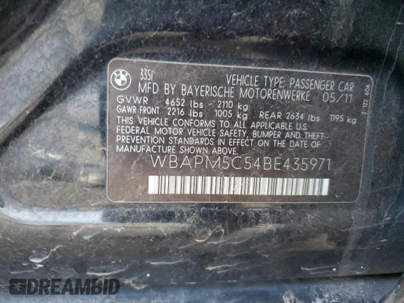 2011 BMW 3 Series 335i with VIN WBAPM5C54BE435971, listed as a Copart auction lot 82433774 with 135,921 mi miles and Salvage Title. Bid and sale history available at carsss.com. Image 15.