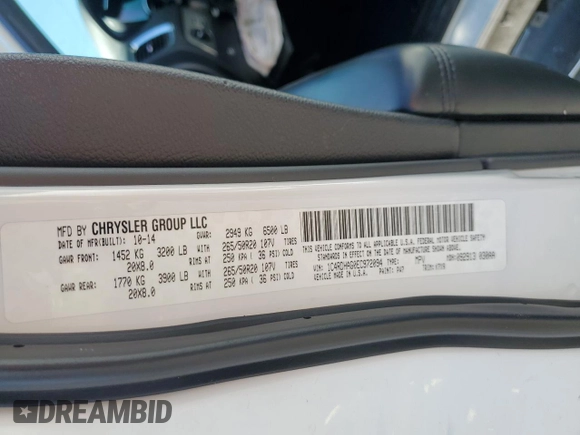 2014 Dodge Durango SXT with VIN 1C4RDHAG0EC972094, listed as a Copart auction lot 77396084 with 189,425 mi miles and Salvage Title. Bid and sale history available at DreamBid. Image 13.