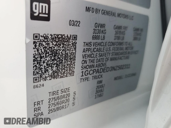 2022 Chevrolet Silverado 1500 RST with VIN 1GCPADED3NZ502311, listed as a Copart auction lot 43659205 with 37,312 mi miles and Salvage Title. Bid and sale history available at DreamBid. Image 13.