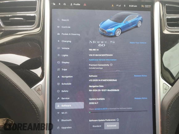 2013 Tesla Model S with VIN 5YJSA1AC9DFP10400, listed as a Copart auction lot 59047985 with 165,166 mi miles and Salvage title. Bid and sale history available at DreamBid. Image 9.