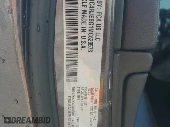 2021 Jeep Grand Cherokee Limited with VIN 1C4RJEBG1MC629573, listed as a Copart auction lot 51938025 with 73,495 mi miles and Clean title. Bid and sale history available at DreamBid. Image 14.