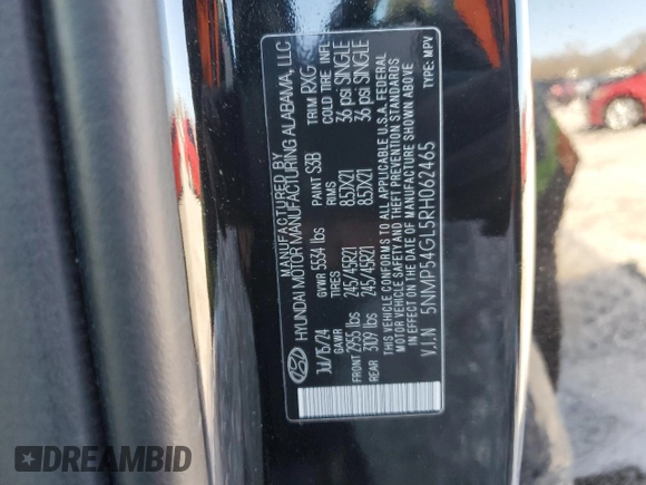 2024 Hyundai Santa Fe Calligraphy with VIN 5NMP54GL5RH062465, listed as a Copart auction lot 88648145 with 843 mi miles and Salvage title. Bid and sale history available at DreamBid. Image 16.