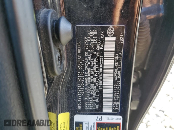 2017 Toyota Camry XLE with VIN 4T1BF1FK7HU362221, listed as a Copart auction lot 52102405 with 142,114 mi miles and Clean Title. Bid and sale history available at carsss.com. Image 12.