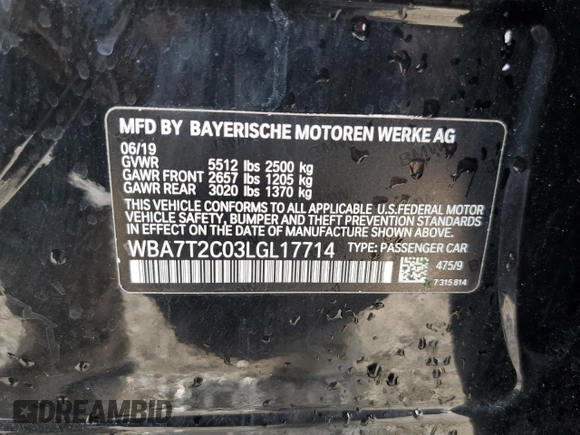 2020 BMW 7 Series 740i with VIN WBA7T2C03LGL17714, listed as a Copart auction lot 51473263 with 60,122 mi miles. Bid and sale history available at carsss.com. Image 12.