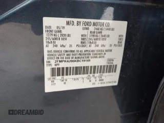 2019 Ford Edge SEL with VIN 2FMPK4J96KBC19149, listed as a IAAI auction lot 42307321 with 57,381 mi miles and . Bid and sale history available at DreamBid. Image 9.