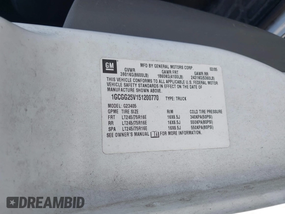 2005 Chevrolet Express Cargo with VIN 1GCGG25V151200770, listed as a IAAI auction lot 42639469 with 336,555 mi miles and . Bid and sale history available at DreamBid. Image 9.