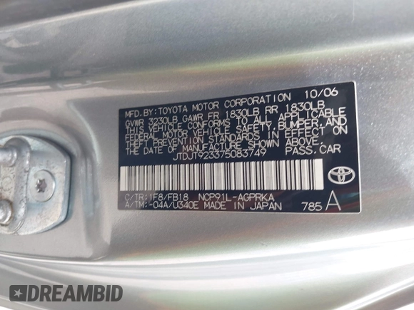2007 Toyota Yaris с VIN JTDJT923375083749, выставлен на аукционе IAAI как лот 42070362 с пробегом 189 847 миль миль и . История ставок и продаж доступна на DreamBid. Изображение 9.