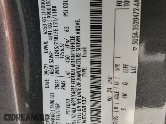 2022 Ford F-350 XL with VIN 1FT8W3DT3NEC68137, listed as a Copart auction lot 56683495 with 83,768 mi miles and Salvage title. Bid and sale history available at DreamBid. Image 12.