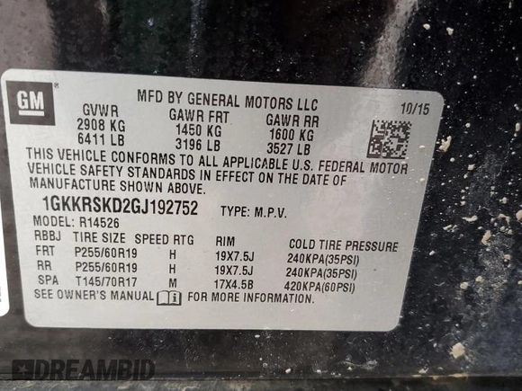 2016 GMC Acadia SLT with VIN 1GKKRSKD2GJ192752, listed as a Copart auction lot 80299884 with 111,552 mi miles and Salvage Title. Bid and sale history available at carsss.com. Image 14.