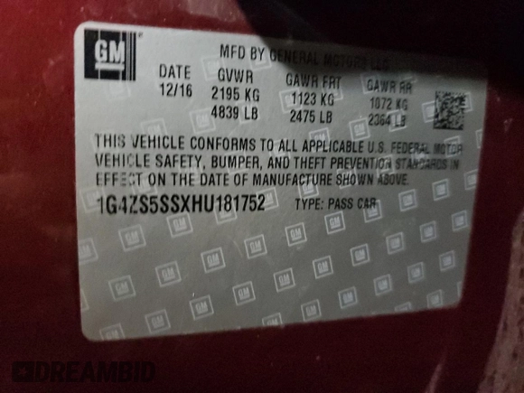 2017 Buick LaCrosse Premium with VIN 1G4ZS5SSXHU181752, listed as a Copart auction lot 44792935 with 167,789 mi miles and Clean Title. Bid and sale history available at carsss.com. Image 12.
