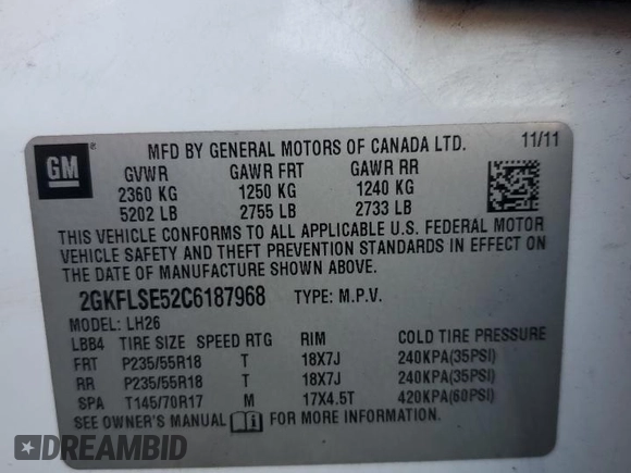 2012 GMC Terrain SLE-2 z VIN 2GKFLSE52C6187968, wystawiony jako Copart lot #43454345 z przebiegiem 157 182 mil mil oraz Szkoda całkowita • Salvage title. Historia ofert i sprzedaży dostępna na DreamBid. Obrazek 14.
