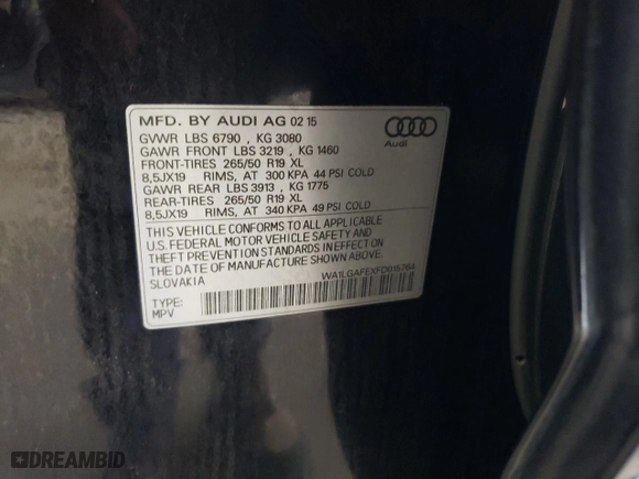 2015 Audi Q7 3.0T Premium Plus with VIN WA1LGAFEXFD015764, listed as a Copart auction lot 74365494 with 149,598 mi miles and Salvage Title. Bid and sale history available at carsss.com. Image 13.