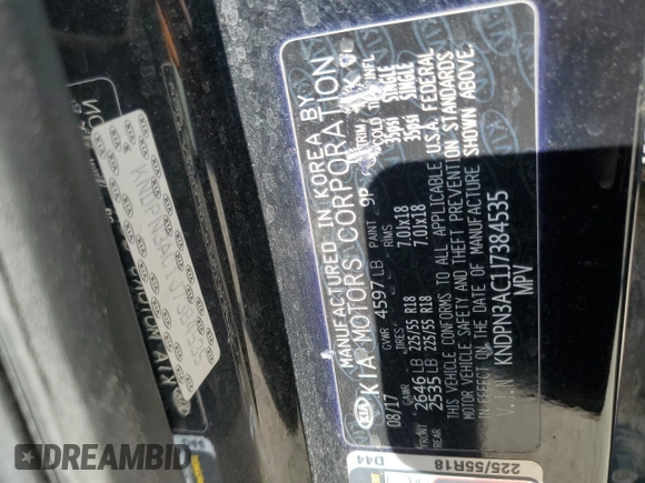 2018 Kia Sportage EX with VIN KNDPN3AC1J7384535, listed as a Copart auction lot 56664255 with 109,560 mi miles and Salvage title. Bid and sale history available at DreamBid. Image 13.