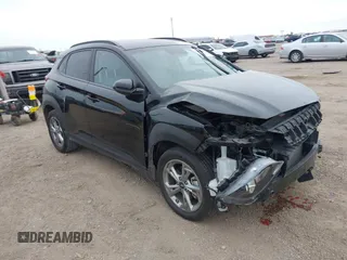 2023 Hyundai Kona SEL with VIN KM8K6CAB1PU045312, listed as a IAAI auction lot 41298596 with 7,767 mi miles. Bid and sale history available at carsss.com. Image 1.