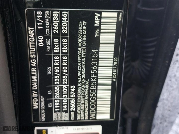 2019 Mercedes-Benz GLC with VIN WDC0G5EB5KF563154, listed as a Copart auction lot 49188345 with 0 mi miles and Salvage Title. Bid and sale history available at carsss.com. Image 16.