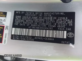2009 Toyota Camry with VIN 4T1BE46KX9U364292, listed as a IAAI auction lot 41560258 with 197,875 mi miles and . Bid and sale history available at carsss.com. Image 9.