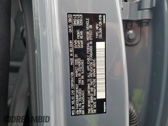 2023 Volvo XC40 Ultimate с VIN YV4ED3UM8P2961627, выставлен на аукционе Copart как лот 55118625 с пробегом 17 059 миль миль и Списание • Salvage title. История ставок и продаж доступна на DreamBid. Изображение 14.